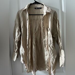 Zara Light Tan Linen Shirt
